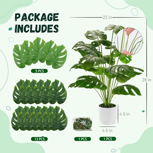 Der Rose 28" Fake Plants Large Artificial Monstera Faux Potted Plants Indoor Tall for Outdoor Living Room House Floor Front Porch Tree Decor - size: 28"-WHITE
