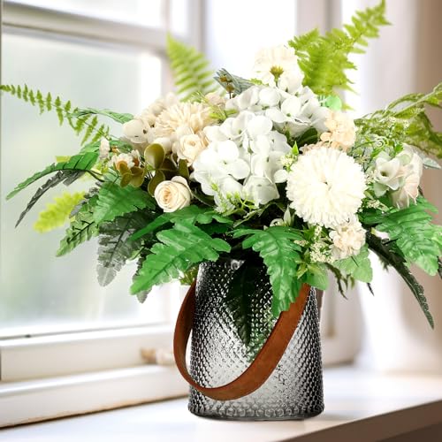 Zeyune 48 Pcs Spring Artificial Silk Leather Leaf Fern Stems 4 Styles Wedding Greenery Faux Leaves Pick 15.8 Inch 14.6 Inch Cemetery Leaf Plant Bouquet for Wedding Decor Garden Room Porch Decor
