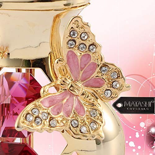 Matashi Crystal Studded 24K Gold Plated Tulip Bouquet in Butterfly Vase – Unique Crystal Flower Figurine for Women, Anniversary, Birthday, and Home Decor Centerpiece - color: Gold,red