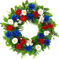 20 Inch Patriotic Wreath for Front Door, Red White Blue Flowers Wreaths with Silk Hydrangea, Daisy & Berry, USA 250th Anniversary Handmade Memorial Decorations, Americana for Porch Wall Window