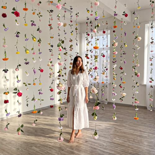 Suncalla 6 Pcs 35.46 ft Flower Garlands Backdrop Garden Party Decoration Artificial Wildflower Vines Fake Flower Vines Faux Silk for Wedding Bridal Wall Arch(Fresh,Multicolor) - color: Multi Color