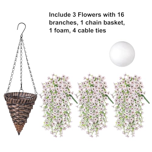 HyeFlora Artificial Hanging Flowers Basket for Outdoor, Fake Flowers Faux Plants Look Real for Yard Gardens Porch Patio Home (White) - color: White