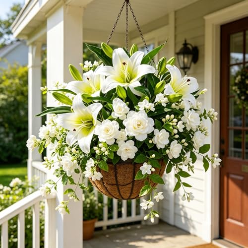 Kimura's Cabin 6Pcs White Tiger Lily Artificial Flowers Real Touch Fake Lilies with Stems Faux Lilys Plants for Spring Floral Wedding Arrangements Bouquet Easter Home Table Centerpiece Decor - color: Green Heart White