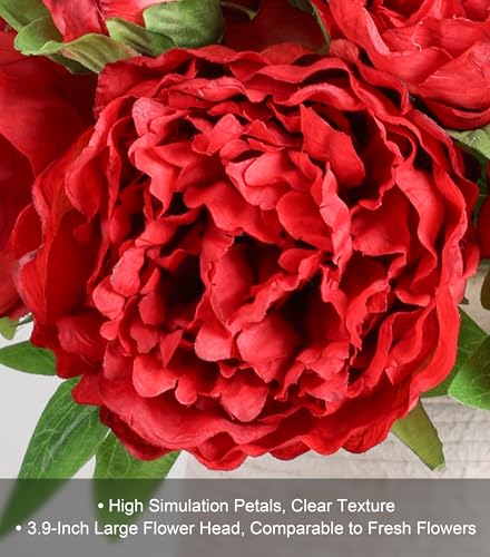 florisso Red Peony Artificial Flowers - 11 Branches Silk Peonies for Wedding Floral, Table Decor & DIY Bouquet Crafts (Artificial Peonies) - color: Peony-red