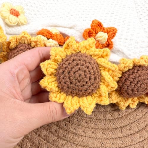 Crochet Flower Bouquet Throw Blanket, Cute Romantic Gift for Her Girlfriend Mom Mother’s Day Valentine Wedding Anniversary Birthday (White Sunflower, 40 inches) - color: White Sunflower, size: 40 inches