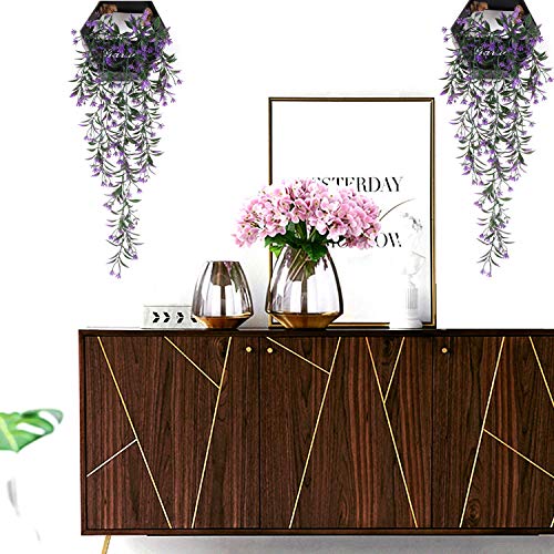 Artificial Flowers Vine, for Christmas Plastic Hanging Ivy Plants Fake Vines Grass Garland Home Garden Outdoor Window Box Indoor Party UV Resistant Wedding DIY Wall Decor Decoration - Purple 2 Pack - color: Flowers Vines/ Purple/ 2 Pack