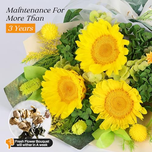 Preserved Sunflower Bouquet - Forever Flowers for Delivery, Long-Lasting Flower with Gift Box, Eternal flowers Bouquet, Mothers Day Gifts for Mom Grandma Wife, Anniversary Birthday Gifts for Women