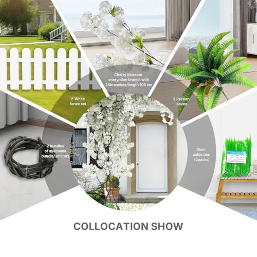 Artificial Cherry Blossom Trees - Fake Flower Background Walls with Simulated Branch and Rattan Design - for Indoor Ceiling Air Conditioning Pipe Ornamental(White) - color: White