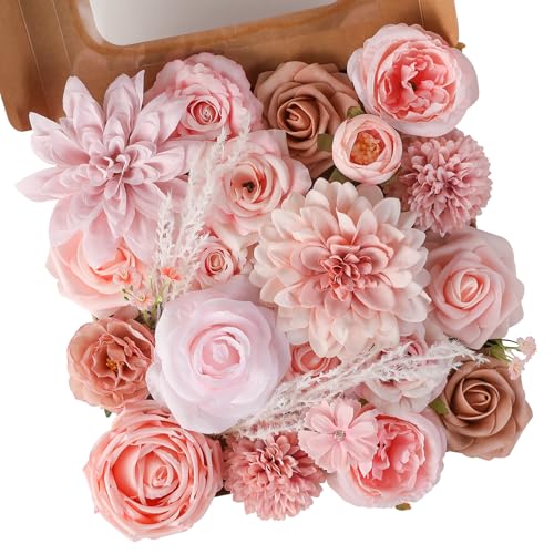 Floweroyal Artificial Flowers Fake Rose Flowers Dahlia with Stems for DIY Wedding Bridal Bouquets, Baby Shower, Floral Arrangement, Table Centerpieces, Home Decorations (Nude Color) - color: A Abby Dusty Pink