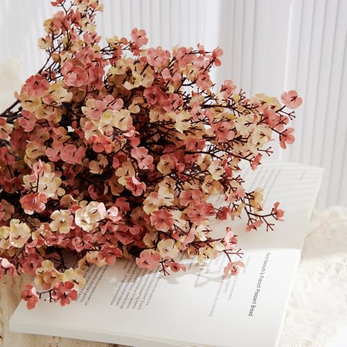 8Pcs Beige Brown Baby's Breath Artificial Flowers,Fabric Cloth Faux Babys Breath European Style Modern Silk Plants Real Touch Fake Flowers for Fall Decor,Wedding,Table Centerpieces,Boho Home Decor
