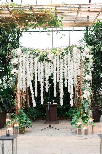 IPOPU Wisteria Hanging Flowers Garland 6.4FT Wisteria Garland Hanging Flowers for Decoration for Wedding Arch, Backdrop, Garden Party Decor, 3 PCS (Ivory) - color: Ivory