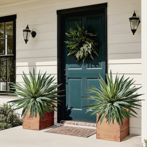 Artificial Agave Plant Fake Agave Planters for Indoor Outdoor Faux Agave Plants Real Touch Realistic Greenery for Home Living Room Office Bathroom Garden Front Porch Patio Decor (21inch-2 Pcs White) - size: 21inch-2 Pcs White