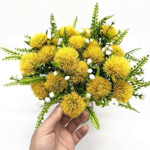 Artificial Dandelion Flowers Fake Plants Plastic Greenery Simulated Faux Flower for Outdoor Indoor Home Decor Garden Bathroom Office Party Wedding Bouquet Vase Planter Filler Decoration Yellow 4 Pack - color: Dandelions - Yellow 4 Pack