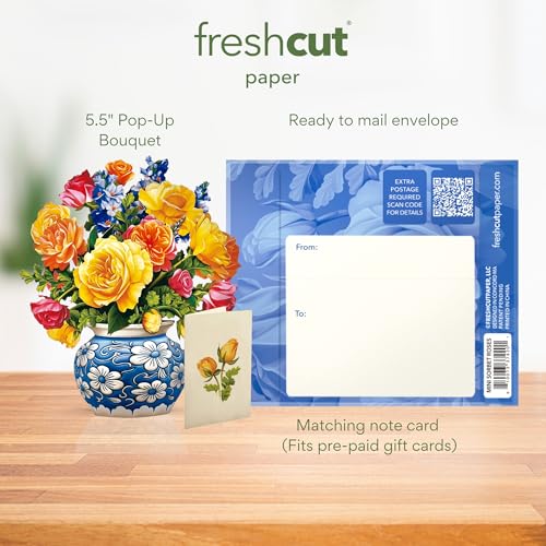 Freshcut Paper Pop Up Cards, Mini Sorbet Roses, 6 Inch Life Sized Forever Flower Bouquet 3D Popup Greeting Card, Birthday Cards, Thank You Card, Blank Notecard & Envelope - color: Sorbet Roses, size: Mini