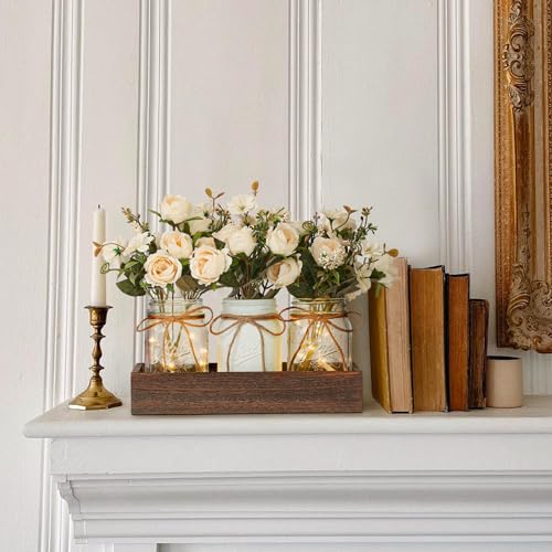 Centerpieces for Tables Coffee Table Centerpiece Decor with Wood Tray for Kitchen Decor Home Living Room Decor Rustic Farmhouse Decor,White - color: white