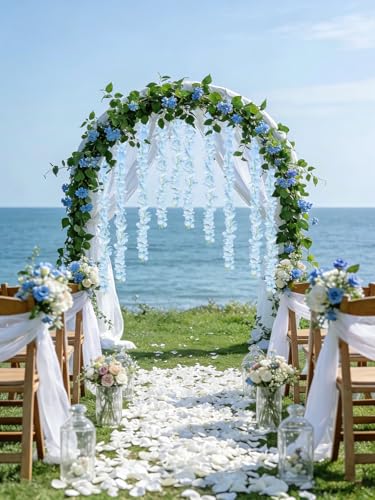 12PCS Light Blue Wisteria Hanging Flowers 6.4FT Artificial Hanging Wisteria Flowers for Decoration for Wedding Arch, Backdrop, Garden Party Decor (Light Blue) - color: Light Blue