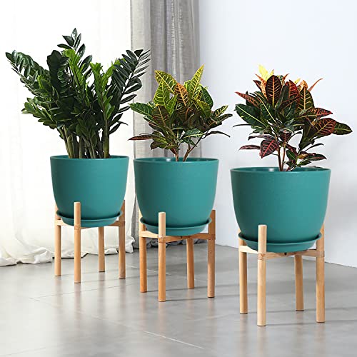 WOUSIWER Plant Pots 10/9/8 inch, Set of 3 Modern Decorative Plastic Planters with Drainage Holes and Saucers for House Plants Indoor Flowers Plants, Blue - color: Blue