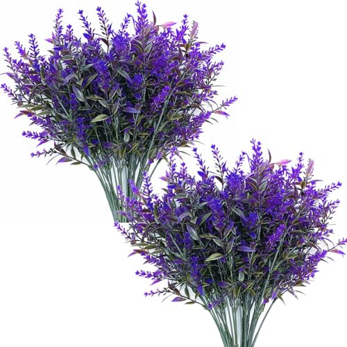 CATTREE Artificial Plants, Plastic Lavender Flowers Fake Plant Simulation Greenery Faux Shrubs Leaves Bushes for Outdoor Indoor Home Garden Office Yard Wedding Decoration Planting Filler Purple 8 Pack - color: Lavender Flowers - Purple 8 Pcs