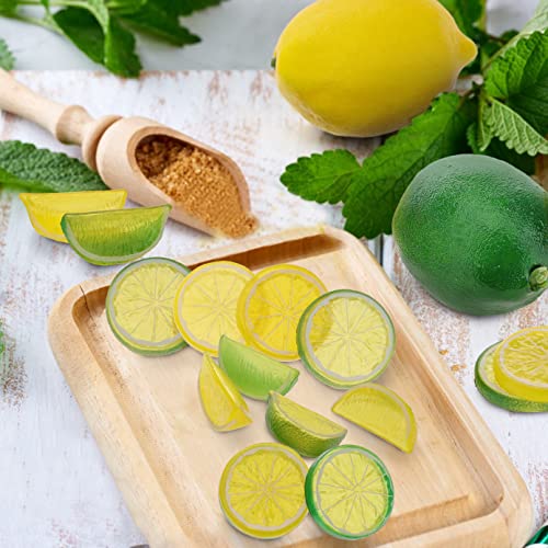 Woration Fake Lemons Limes & Slices Blocks Set, 20Pcs Artificial Decorative Faux Assorted Fruits for Home Office Weddings Table Centerpiece Party Decor Lemon Theme - color: Lime&lemon