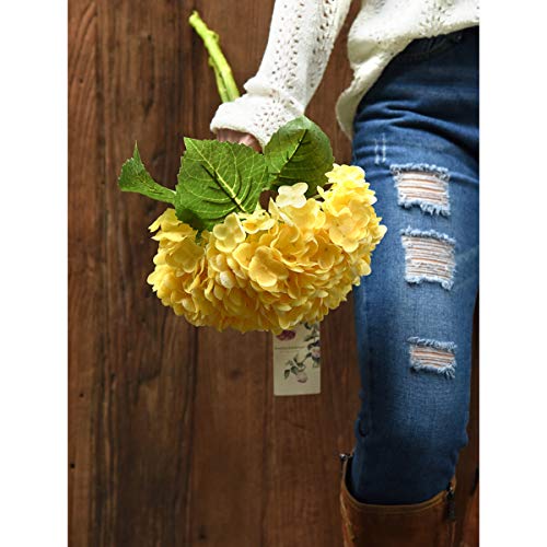 FiveSeasonStuff Real Touch Silk Hydrangea Flowers, 2 Large Long Stem Artificial Flowers for Floral Arrangements (Sunbeam Yellow) - color: Sunbeam Yellow