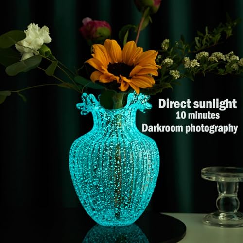 Handmade Glass Flower Vase Luminous Waves Mouth Decorative Vase Vintage Home Decor Rustic Farmhouse Decorations Living Room,Dining Room,Fireplace,Shelf