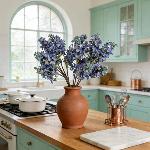 4PCS 25.6inch Lilac Artificial Flowers Blue Fake Delphinium Long Stem Real Touch Flower Faux Lilac Floral Arrangement for Tall Vase Table Centerpieces Wedding Garden Home Decoration（Blue） - color: 25.6inch Blue