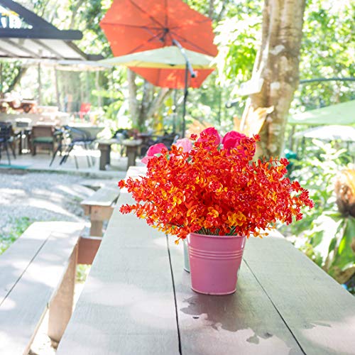 Happylife 6 Bundles Artificial Flowers, Fake Artificial Greenery UV Resistant No Fade Faux Plastic Plants for Wedding Bridle Bouquet Indoor Outdoor Home Garden Kitchen Office Table Vase (Red) - color: Fall