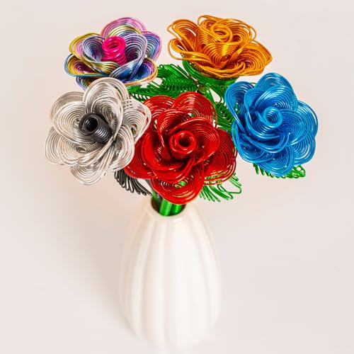 ZffXH Artificial Flowers Metal Bouquet Roses Flower,6Pcs Silver Black Fake Rose,Aluminum Armature Crafted Waterproof,Office Hotel Table Decor,Mother's Day Valentine’s Day Girl's Birthday Party - color: 6 Pcs Silver Black