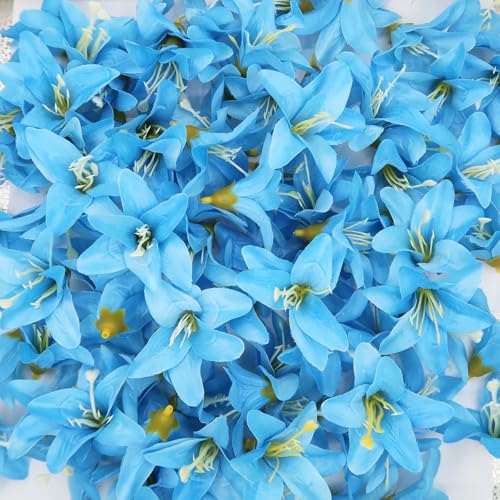 20 Pcs Artificial Lily Flower Head, Blue | Fake Flowers Heads, Simulation Small Lily, DIY Handmade, Wedding Photography Party Home Decoration - color: Blue