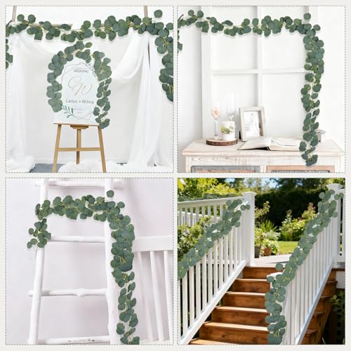 2-Pack Artificial Eucalyptus Leaves Garland, Realistic Artificial Plants, Fake Plants, Hanging Greenery Garlands with Lifelike Leaves, for Wall, Outdoor, Wedding, Party & Home Decor, 6.4 Feet/Pcs