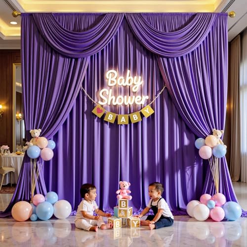 10ftx12ft Purple Backdrop Curtains for Wedding Parties, Wrinkle Free Polyester Photo Backdrop Drapes 2 Panels 12 ft Long Back Drop Cloth for Girl's Birthday Party Photography Background - color: Purple, size: 5ft(W)x12ft(H)_2 Panels