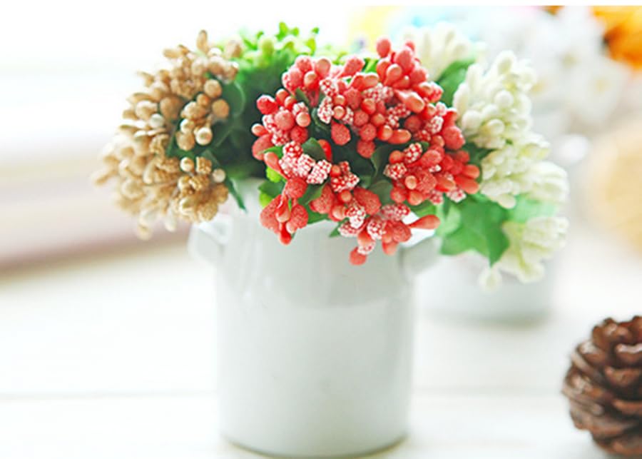 144pcs Artificial Mini Silver Flower Stamen Pistil and Soft Stem,20mm Tiny Berry for DIY Make Bridal Hair Clips,Cake Top,Wrist Corsage Boutonniere,Candle Rings Wreath Bracelet Flower - color: Silver