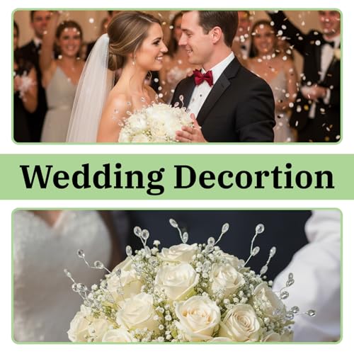Acrylic Bead Drop Crystal Flower Stem, 60 Pcs Artificial Bouquets with 3-Prong Branches for Christmas Tree, Wedding, Bridal Decoration, DIY Crafts & Vase Arrangements
