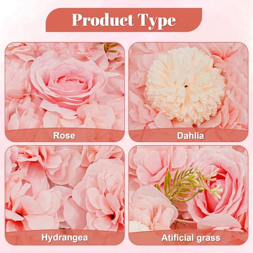 12Pcs Artificial Flower Wall Panel 3D Floral Backdrop Walls 15" X 15" Flower Wall Decor Flower Backdrop Faux Flowers Panel for Party Home Background Decor, Pink/Champagne - color: Pink, Champagne