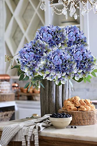 DILATATA Faux Hydrangea Large Artificial Purple Hydrangea Flowers 26" Real Touch Hydrangea Flowers Lifelike Silk Hydrangea Stems for Wedding Party Garden Home Decoration - color: Blue Green #3, size: 3PCS