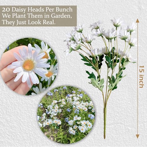 5 Bunches 16 inch - Realistic White Artificial Silk Daisy, Faux Wildflowers Bouquets with Stems for DIY Flower Arrangement Home Garden Wedding Decoration