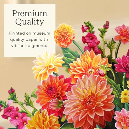 Freshcut Paper Dahlia Sunrise 14.5 Inch Life-Sized 3D Pop Up Cards – Greeting Card, Birthday, Mothers Day, Thank You, Gifts for Mom and Her – Includes Notecard and Envelope - color: Dahlia Sunrise, size: Classic