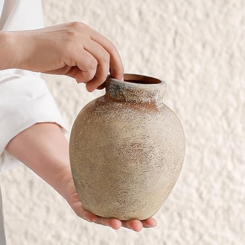 Ceramic Rustic Flower Vase, 6.3 Inch Pottery Modern Vase for Shelf, Tabletop, Vintage Farmhouse Home Decor for Coffee Table, Living Room, Mantle, Fireplace, Entryway - color: Rust 6.3 Inch