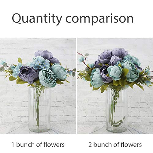 Silk Peony Bouquet Vintage Artificial Peonies Flower for Home Wedding Party Decor (1pcs, Blue) - color: Blue