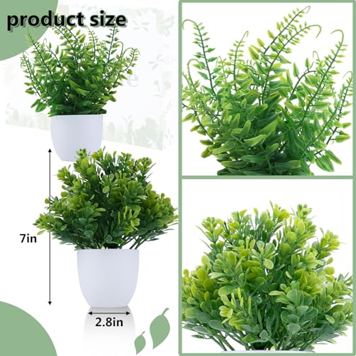 GREENTIME 2 Pack Small Fake Potted Plants for Home Decor Faux Eucalyptus Plant in White Pot Artificial Mini Fern Greenery for Bathroom Shelf Indoor Office Desk Living Room Kitchen Decorations - color: White-2