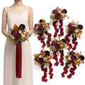 Ling's moment Red Bridesmaid Bouquets Set of 6,Burgundy & Burnt Orange Artificial Wedding Flower Bouquets Floral Bouquet Bridesmaid Bouquets with Ribbon, Ceremony, Anniversary, 7-inch Diameter - color: Rd-burgundy & Burnt Orange