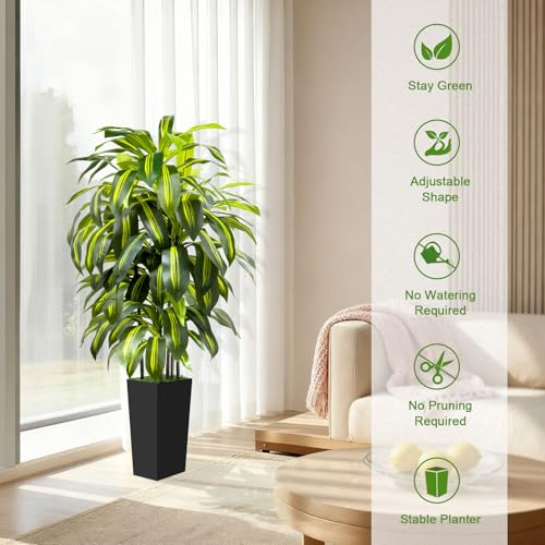 5FT Tall Fake Plant Artificial Dracaena Tree with Black Planter Faux Plants Indoor Living Room Artificial Plants Indoor Decor Large Fake Plant - color: Black, size: 5ft