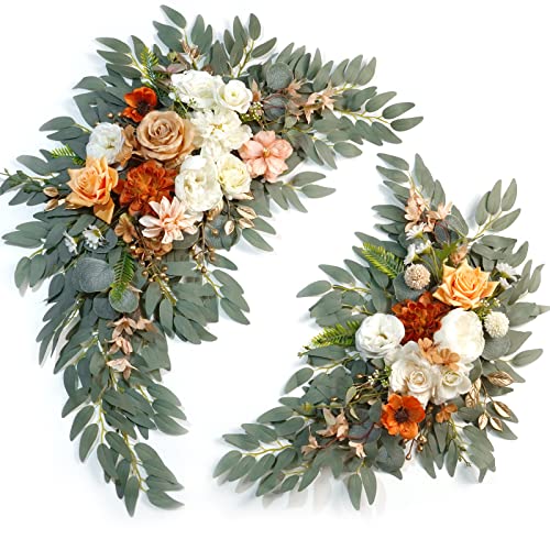 Artificial Wedding Arch Flowers Kit(Pack of 2) for Wedding Arch, Bridal Shower, Ceremony and Reception Backdrop Decoration (Caramel & White) - color: Caramel & White