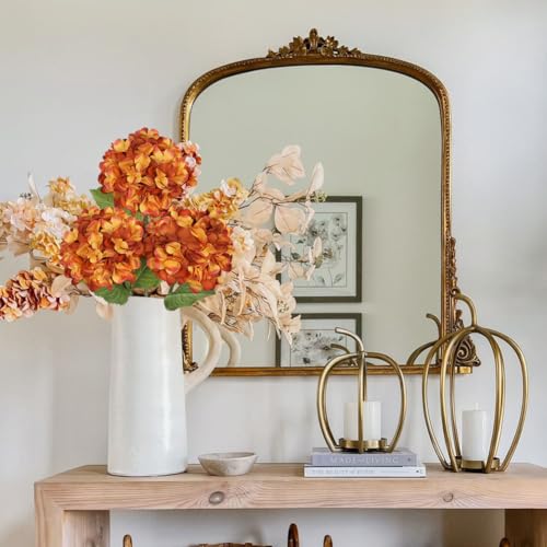 Hollyone 3Pcs Orange Hydrangea Artificial Flowers 28.7" Real Touch Large Faux Silk Hydrangeas Flowers with Stems Fake Flower for Home Wedding Floral Arrangement Centerpiece Table Vase Fall Decor - color: Orange