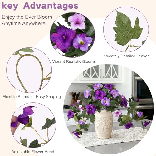 2PCS Artificial Petunia Flowers for Outdoors, Fake Flowers for Outdoor Planters UV Resistant Faux Silk Petunias for Garden Porch Yard Balcony Patio Realistic Home Kitchen Decor(Double Purple) - color: A-double Purple