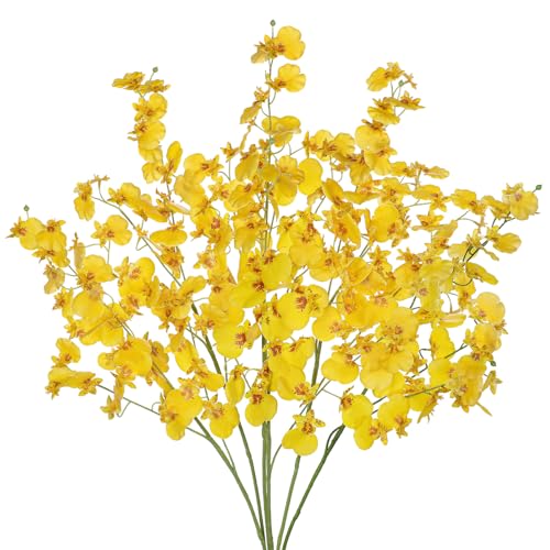 Villa Como Orchids Artificial Flowers, 6 Bunches Fake Silk Flowers for Decoration, Long Stem Real Touch Artificial Flowers for Vase Table Home Decor Indoor Bouquet Filler - Yellow - color: # Yellow