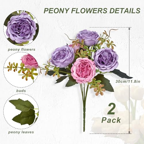 MARTINE MALL 2 Packs Peonies Artificial Flowers, Dark Pinkish-Purple Artificial Peonies, Silk Peonies Flowers Fake Peonies Artificial Flowers Peonies Bouquet for Centerpiece Table Wedding Home Decor - color: Dark Pinkish-purple, size: 2PCS