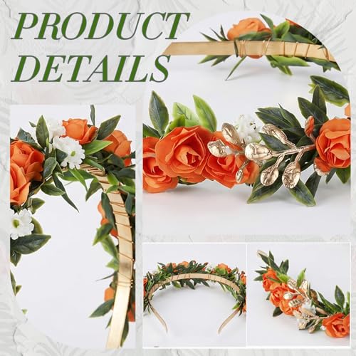 Orange Fairy Flower Headband, Artificial Boho Rose Floral Headpiece, Forest Woodland Elf Flower Crown for Women Maternity Wedding Renaissance Festival Party Hair Accessories - color: Orange