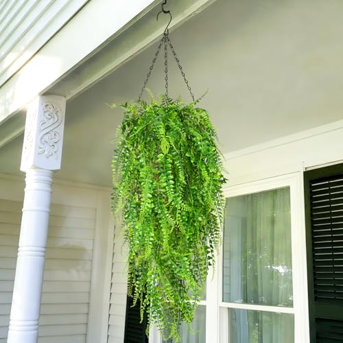 Waipfaru 8Pcs Fake Ferns Fake Hanging Plants Artificial Ferns for Outdoors，UV Resistant Plastic Fake Plants for Indoor Wall Porch Wedding Party Holiday Decor - color: Ferns, size: 8Pcs Plants