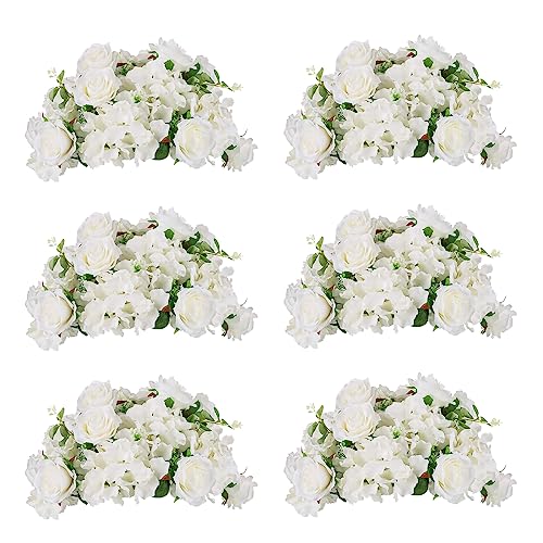 BLOSMON Artificial Flower Balls Wedding Centerpieces 6 Pcs 14.2" Large White Fake Flowers Rose Hydrangea Ball Arrangement Center Pieces for Table Silk Floral Bouquet for Wedding Party Home Decor - color: White, size: Diam 14.2" - 6 Pcs